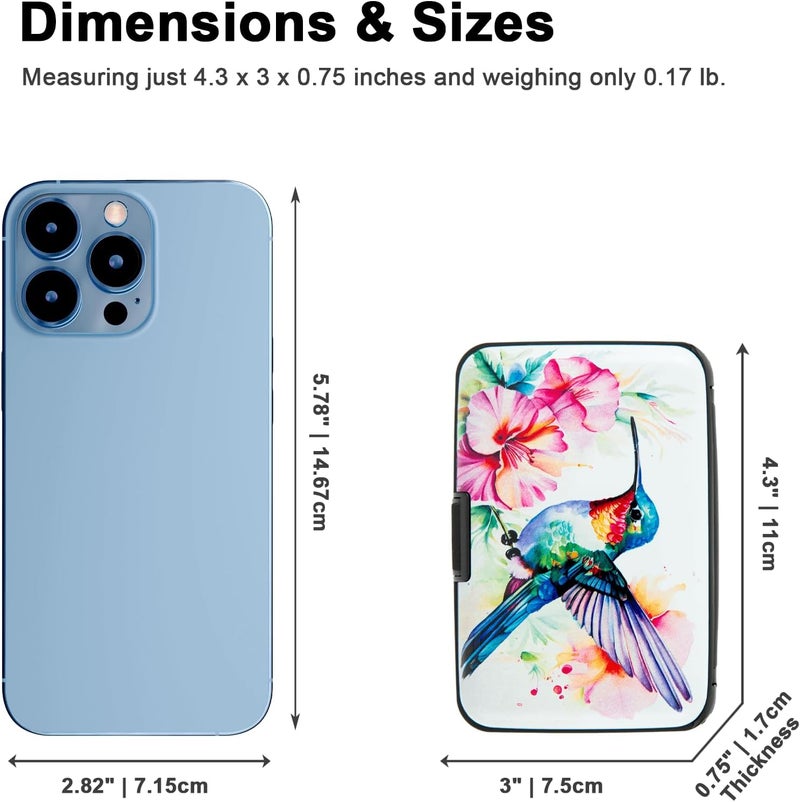 Kaabao Credit Card Holder, Metal Card Wallet RFID Blocking Mini Slim Aluminum Business Hard Card Case for Women Men (Flowers Hummingbird) - Image 2